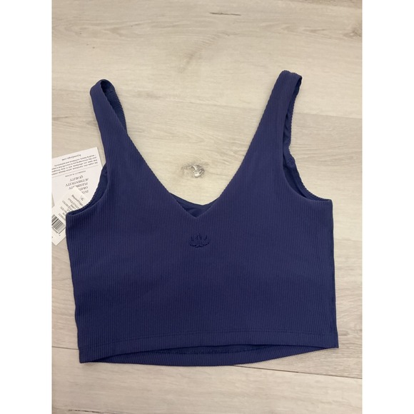 Beyond yoga Ribbed Cropped Tank Top Sleeveless V‎ Neck Blue New With Tags - Picture 8 of 12